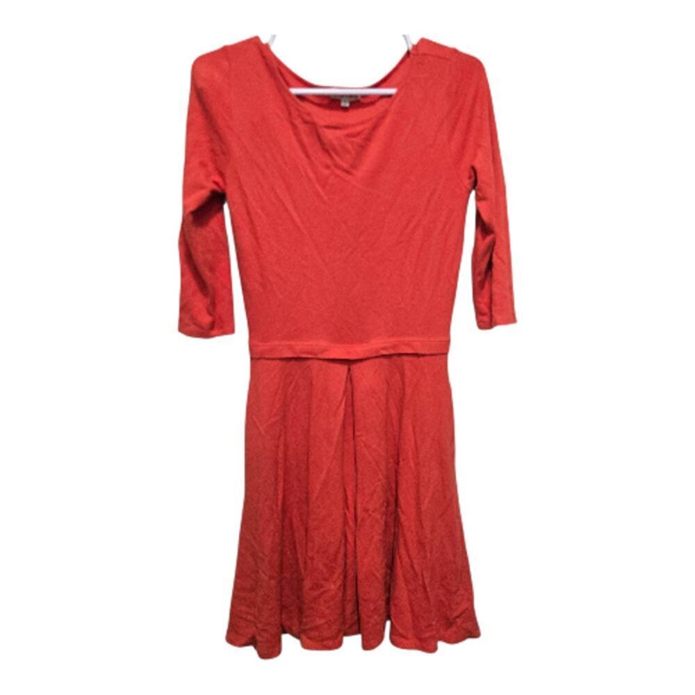 Reiss Red Fit Flare Dress Fawn Stretch Knit US 6